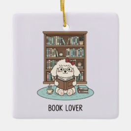 Cute Poodle Puppy Dog Book Lover Pastel Christmas Julgransprydnad Keramik