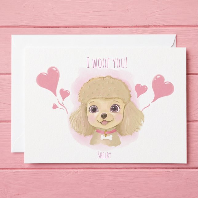 Cute Poodle Valentine Card with I Woof You Message Julkort (Skapare uppladdad)