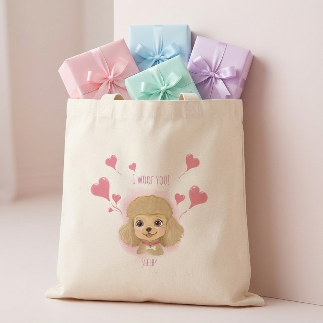 Cute Poodle Valentine Tote with I Woof You Tygkasse (Skapare uppladdad)