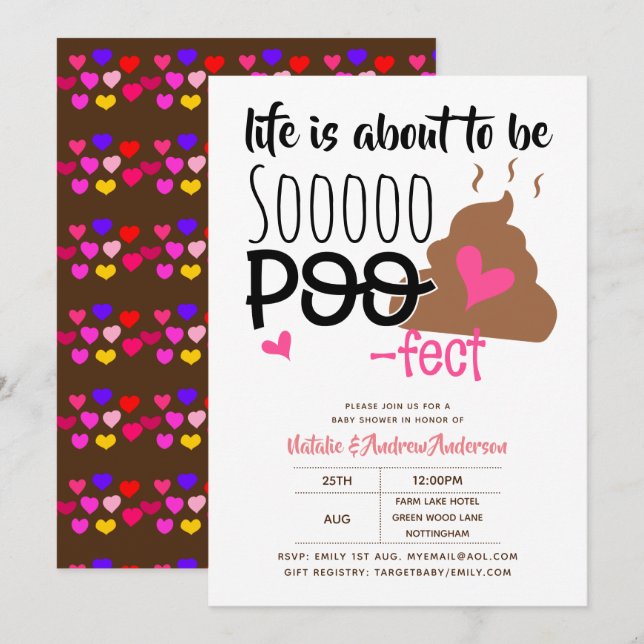 Cute POOP Emoji poofect Baby Shower Girls Funny Inbjudningar (Fram/baksida)