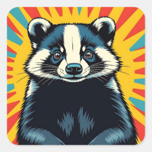 Cute Pop Art Badger Fyrkantigt Klistermärke