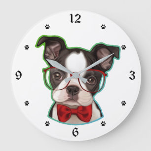 Cute Pop Art Hipster Boston Terrier Hund Stor Klocka