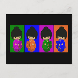Cute Pop Art Kokeshi Dolls Vykort