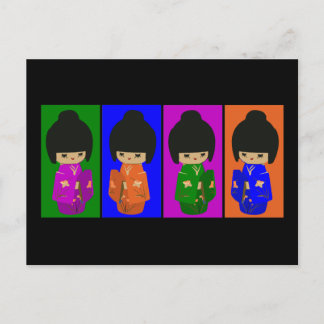 Cute Pop Art Kokeshi Dolls Vykort