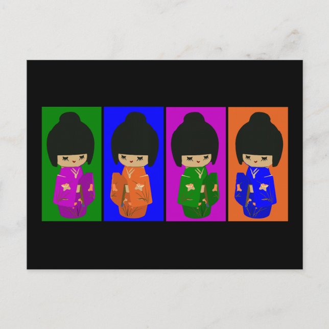 Cute Pop Art Kokeshi Dolls Vykort (Framsida)