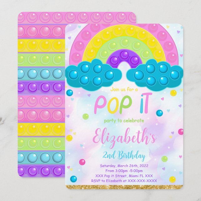 Cute Pop it Birthday-inbjudan Inbjudningar (Fram/baksida)