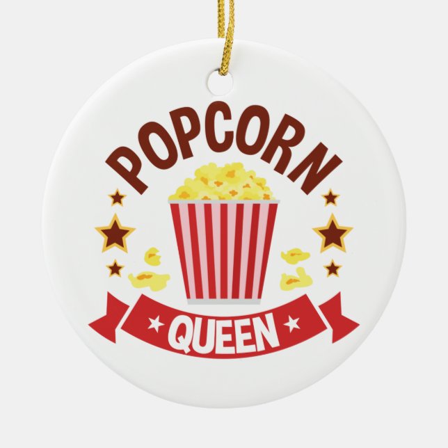 Cute Popcorn Queen Älskare Women Girls Julgransprydnad Keramik (Framsidan)
