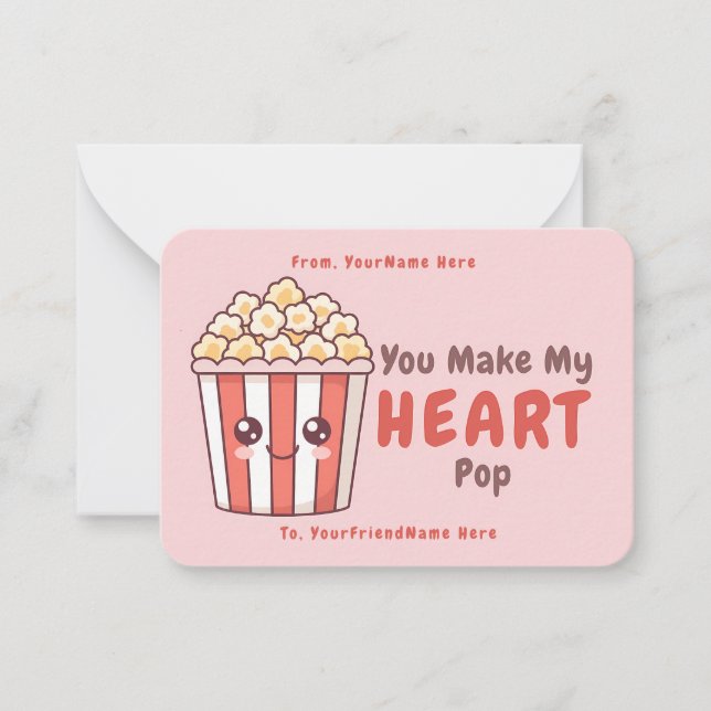 Cute Popcorn Valentine Classroom Note Card Anteckningskort (Framsida)