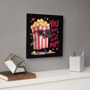 Cute Popcorn Valentine, du gör mitt hjärtepop! Fyrkantig Klocka