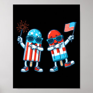 Cute Popsicle American Flagga 4:e juli Patriotic Poster