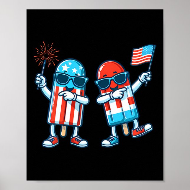 Cute Popsicle American Flagga 4:e juli Patriotic Poster (Framsidan)