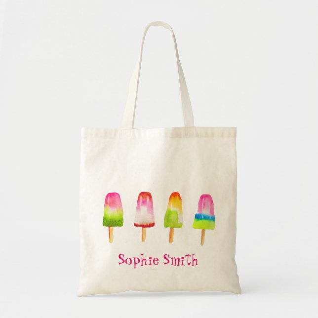 Cute popsicle-block, sommarvattenfärg tygkasse (Framsidan)