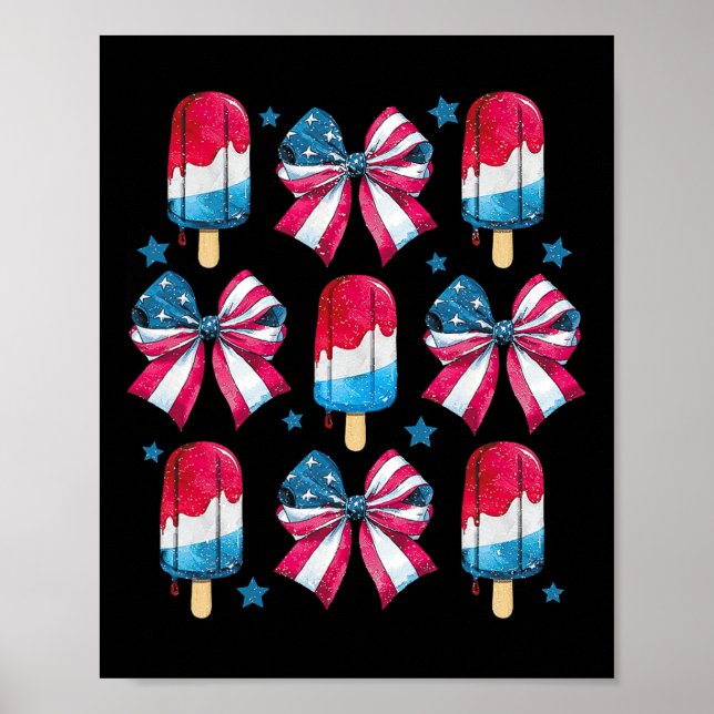 Cute Popsicle Bows Patriotic Women Kids Poster (Framsidan)