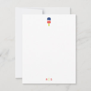 Cute Popsicle Coral Blue Personlig Monogram Anteckningskort