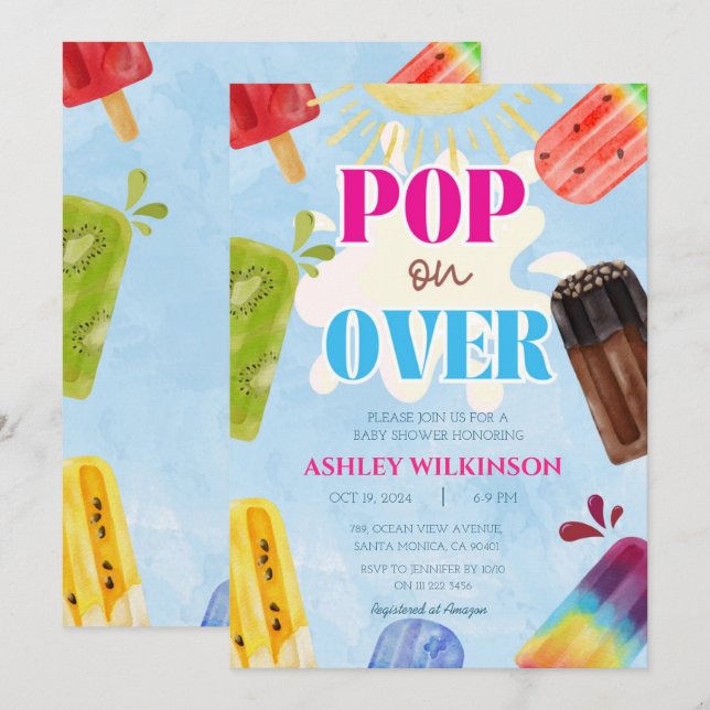 Cute Popsicle Pop på över babyskor med sommarkod Inbjudningar (Fram/baksida)