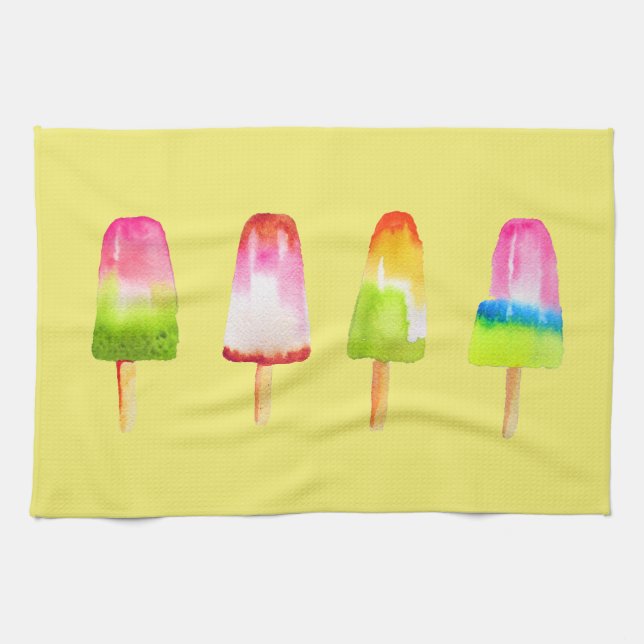 Cute popsicle, sommarvattenfärg kökshandduk (Horisontell)