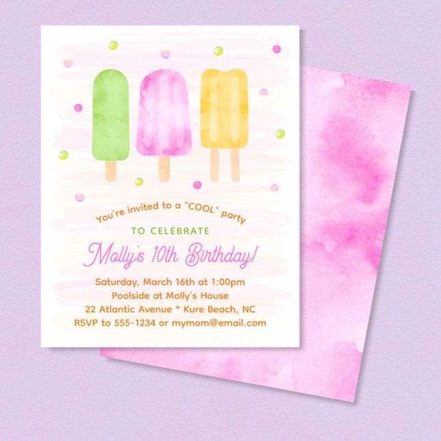 Cute Popsicles Girl Summer Birthday-inbjudan (Skapare uppladdad)