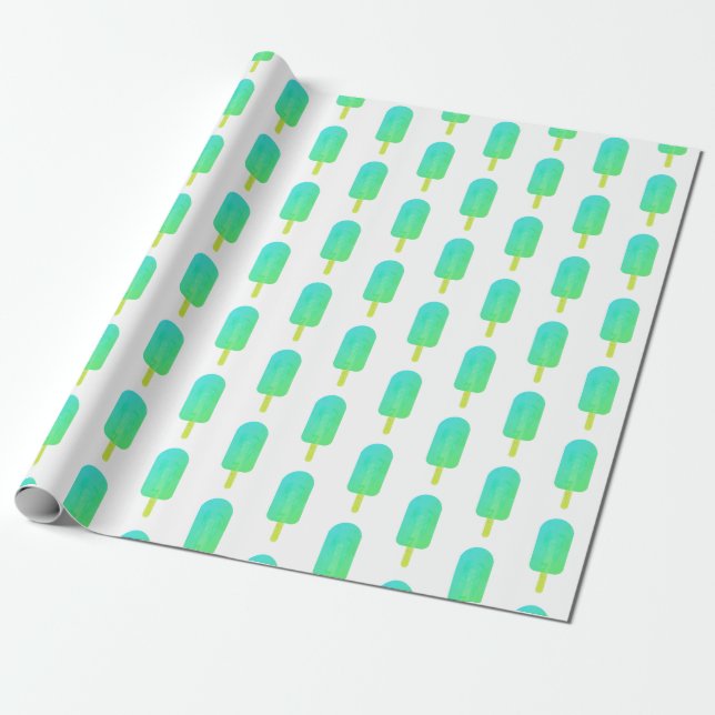 Cute Popsicles Mönster Grönt/Turquise Ombre Presentpapper (Utrullad)