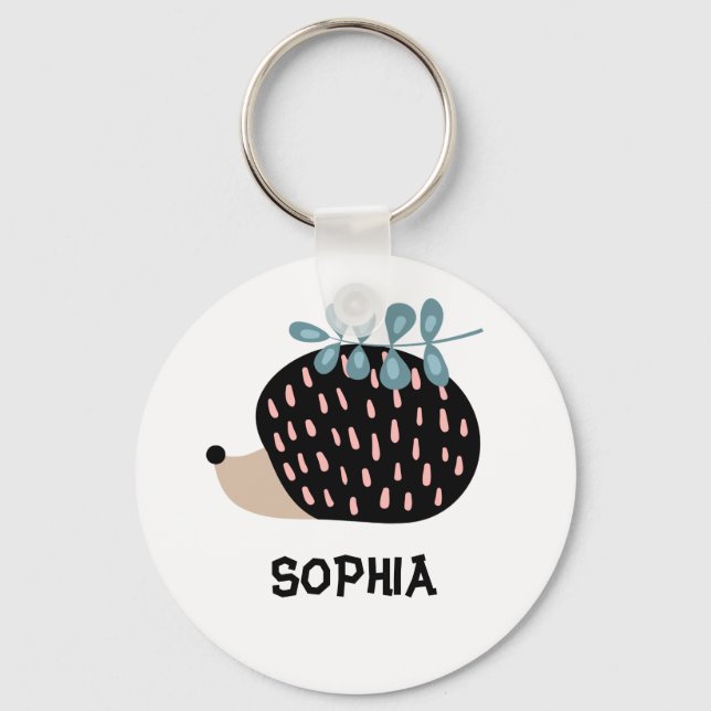 Cute Porcupine Custom Name Keychain Nyckelring (Framsida)