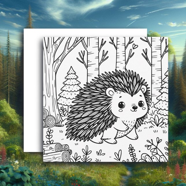Cute Porcupine i Skogen | Färgsida Kort (Skapare uppladdad)