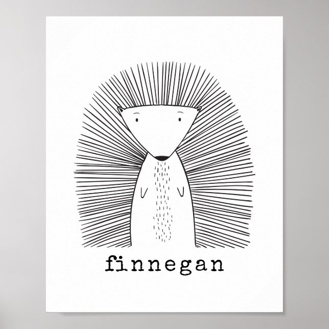 Cute Porcupine Simple Line Drawing Custom Name Poster (Framsidan)