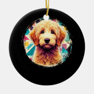 Cute Porträtt Goldendoodle-Hund på Golden Doodle L Julgransprydnad Keramik