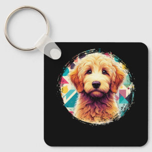 Cute Porträtt Goldendoodle-Hund på Golden Doodle L Nyckelring