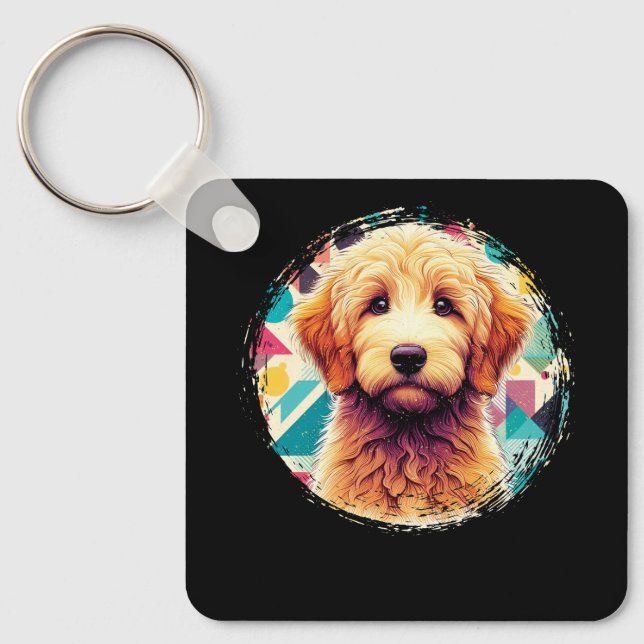 Cute Porträtt Goldendoodle-Hund på Golden Doodle L Nyckelring (Framsida)