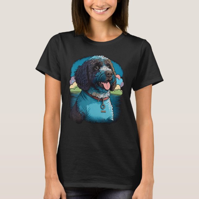 Cute Portugisiska Vatten Hund på Portugisiska Vatt T Shirt (Framsida)