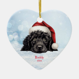 Cute Portugisiska Vatten Hund Santa Hat-Personlige Julgransprydnad Keramik