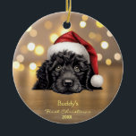 Cute Portugisiska Vatten Hund Santa Hat-Personlige Julgransprydnad Keramik<br><div class="desc">Öka din helgdag-dekoration med vår berömda Cute Portuguesa Vatten Hund i en röd Hat-Personlig keramisk prydnadsföremål. Denna hjärtslitande prydnad har en berömvärd portugisisk Hund i Vatten, försedd med en festlig röd hatt, som ger glädje och värme till julfesten. Anpassa den med en namn som du väljer att skapa en omhuldad...</div>