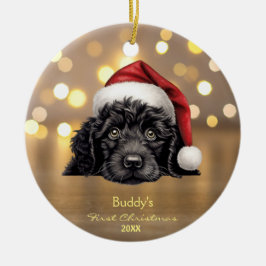 Cute Portugisiska Vatten Hund Santa Hat-Personlige Julgransprydnad Keramik