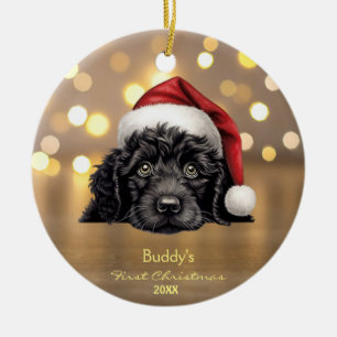 Cute Portugisiska Vatten Hund Santa Hat-Personlige Julgransprydnad Keramik