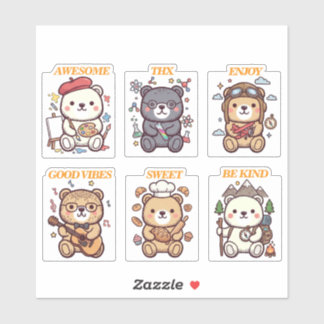 Cute Positive Bear-6 Designs-vol2 Klistermärken
