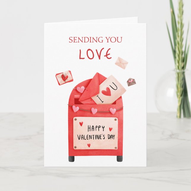 Cute Post Box Glad Valentine Day Hälsning Kort (Framsida)