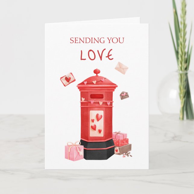 Cute Post Box Glad Valentine Day Hälsning Kort (Framsida)
