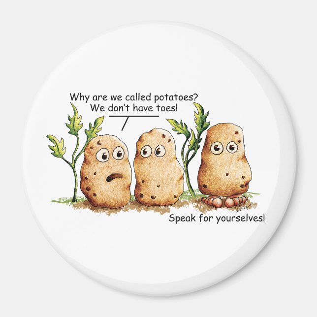 Cute Potatis har en stor potatis.   Magnet (Framsidan)