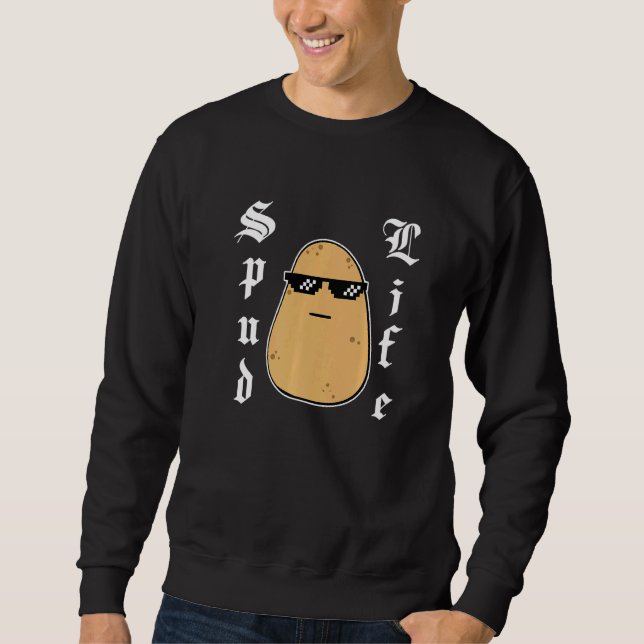 Cute Potato Meme Tuff Gansta Spud Life Lång Ärmad Tröja (Framsida)