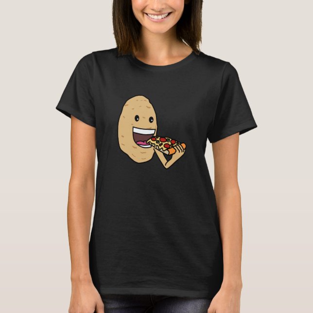 Cute Potatoe Pizza Eating Vegetable Hobby Chef T Shirt (Framsida)