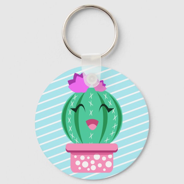 Cute Poted Kawaii Round Cactus Nyckelring (Framsida)