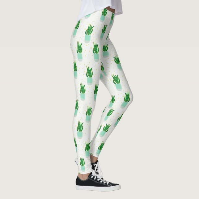 Cute Potices Snake Plant Mönster Leggings (Höger)