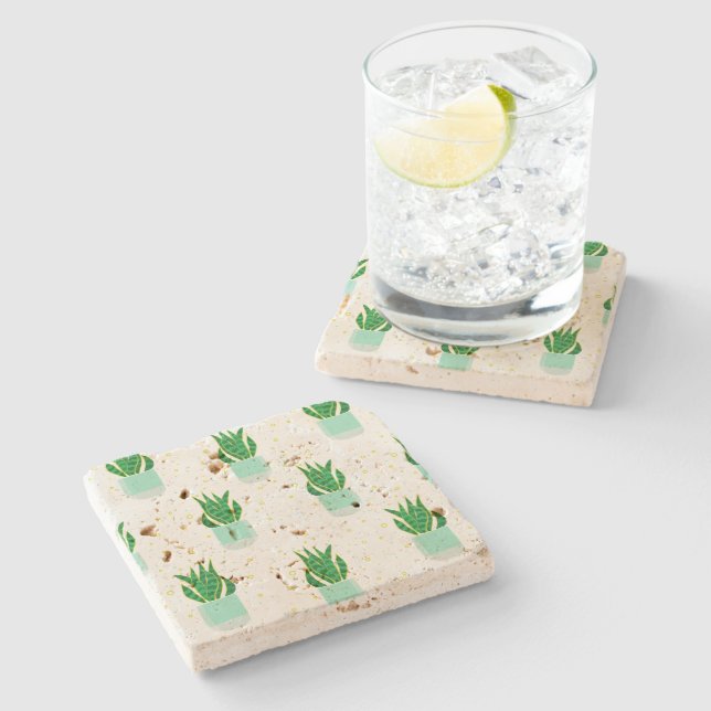 Cute Potices Snake Plant Mönster Stenunderlägg (Sidan)