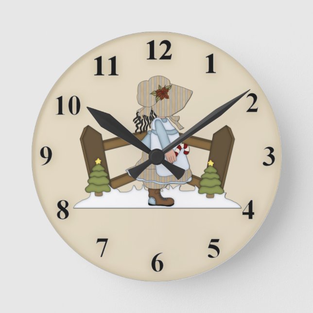 Cute Prairie Girl Clock Rund Klocka (Framsida)