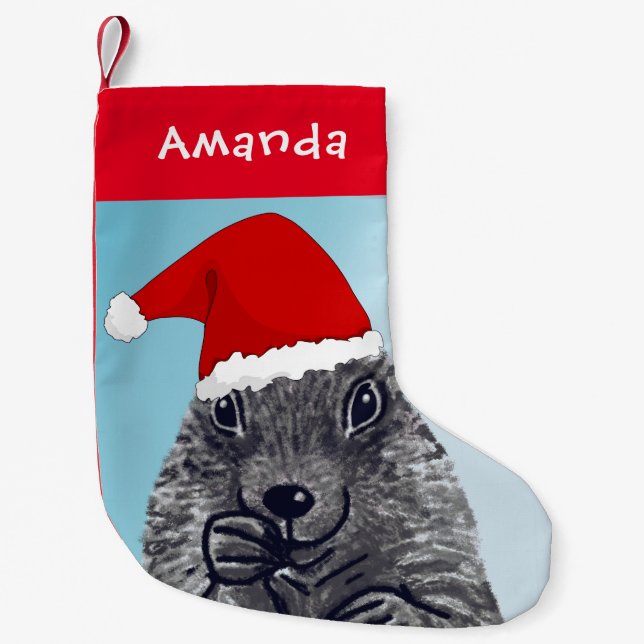 Cute Prairie hund med Jultomten hat Kids Liten Julstrumpa (Framsidan)