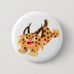 Cute Prankish Tecknad Bobcat Button Badge Knapp