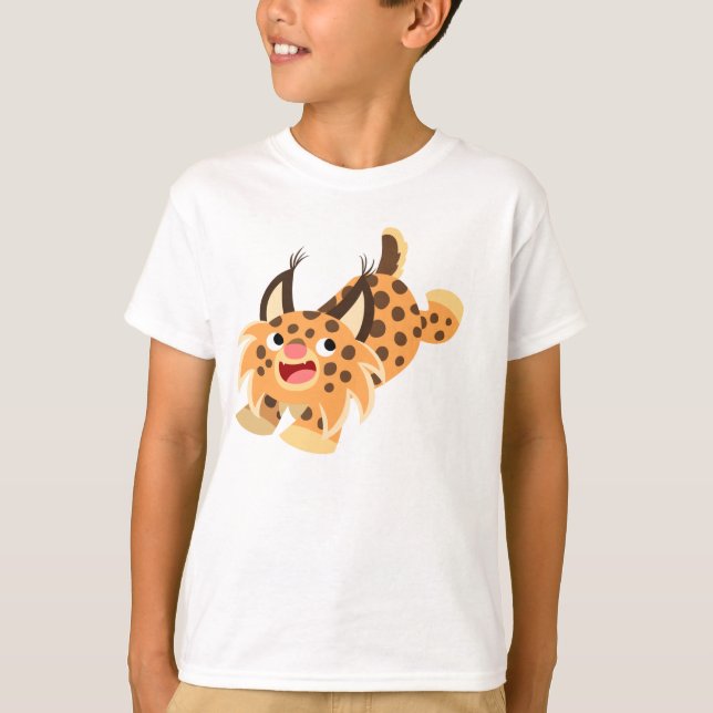 Cute Prankish Tecknad Bobcat Children T-Shirt (Framsida)
