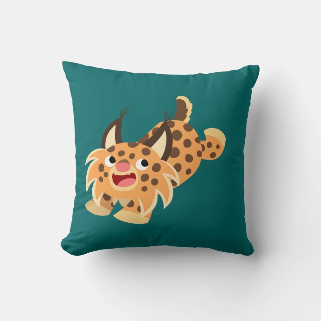 Cute Prankish Tecknad Bobcat Pillow Kudde (Framsida)