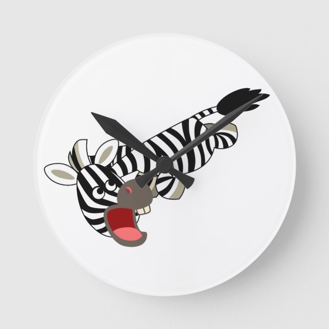 Cute Prankish Tecknad Zebra Wall Clock Rund Klocka (Framsida)