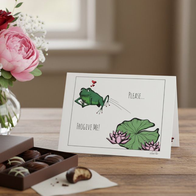 Cute Praying Froggy, var snäll och ge mig apologi Kort (Please Frogive Me Romance Forgiveness Cards to Say Sorry for Husband or Wife. Cute Frog Illustration)