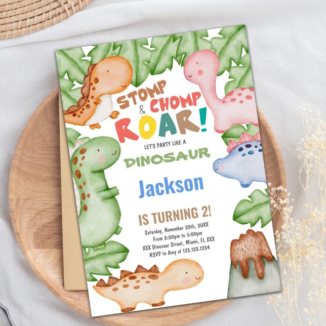 Cute Prehistorisk Party-tema för flickor och pojka Inbjudningar (Pastil Color Dinosaur Birthday Invitations)